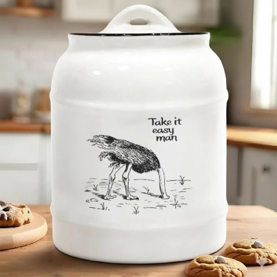 An ostrich burying its head in the sand. Relax man Ceramic Cookie Jars