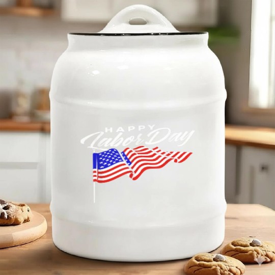 Happy Labor Day US Flag Ceramic Cookie Jars for men women Awesome