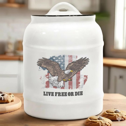 Live Free or Die - Bald Eagle - Grunge American Fl Ceramic Cookie Jars