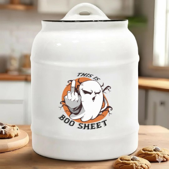 This is BOO SHEET funny Halloween Ghost Ceramic Cookie Jars
