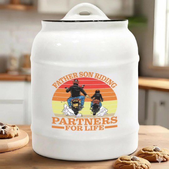 Father Son, Riding Partners For Life 4 Ceramic Cookie Jars