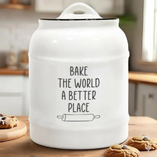 bake the world cooking quote Ceramic Cookie Jars
