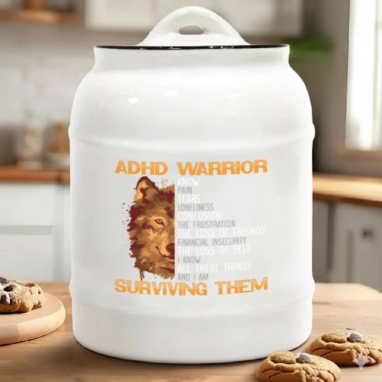 ADHD Warrior Embrace Neurodiversity ADHD Awareness Ceramic Cookie Jars