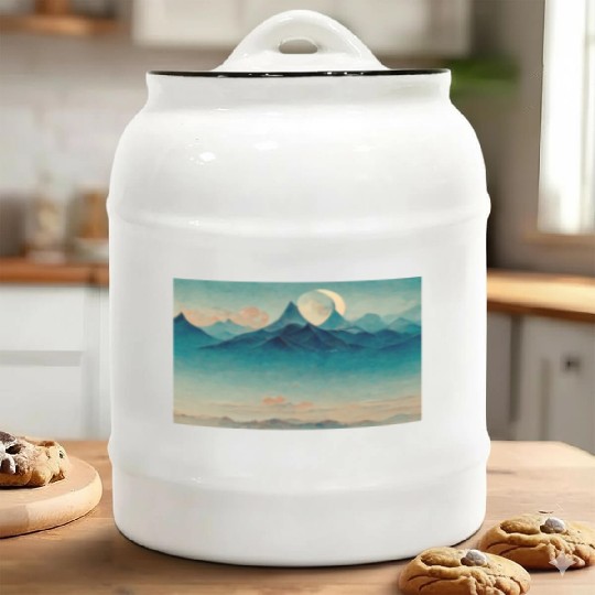 Blue Mountains Landscape Painting Ceramic Cookie Jars