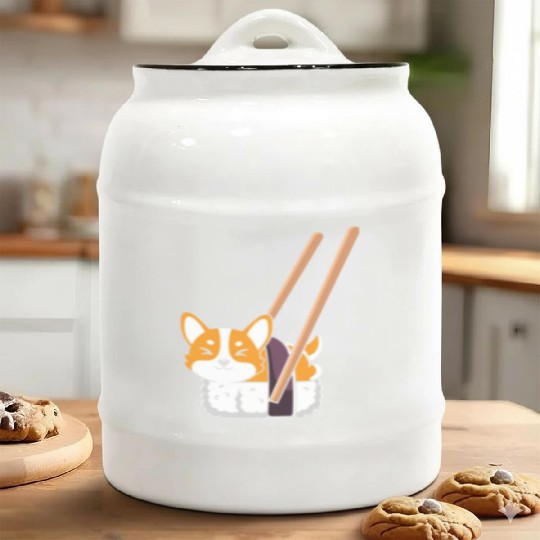 Kawaii Sushi Corgi Roll Lover Ceramic Cookie Jars