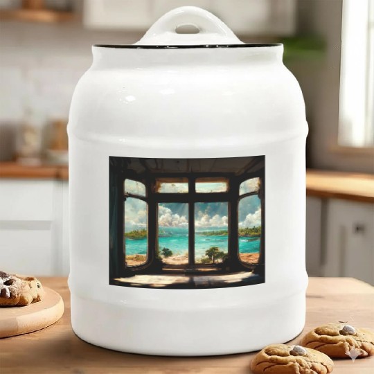 Paradise island painting Ceramic Cookie Jars