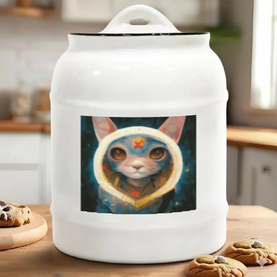 Realistic cat in space painting Ceramic Cookie Jars