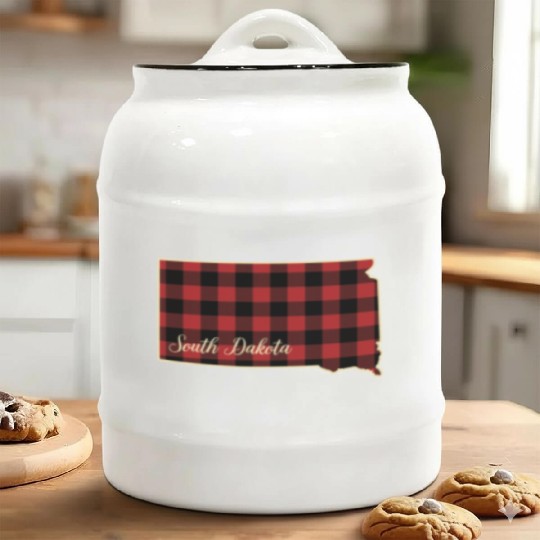 South Dakota Buffalo Plaid Silhouette Home State Ceramic Cookie Jars