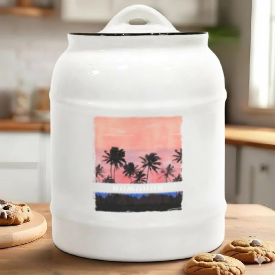 Bahamas Caribbean Vacation Souvenir Palm Tree Ceramic Cookie Jars