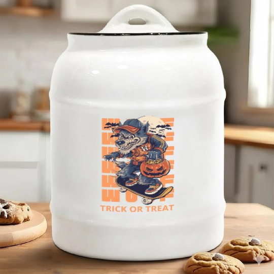 Trick Or Treat Werewolf Halloween Design Ceramic Cookie Jars