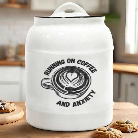 Running On Coffee And Anxiety | Espresso| Latte| Ceramic Cookie Jars