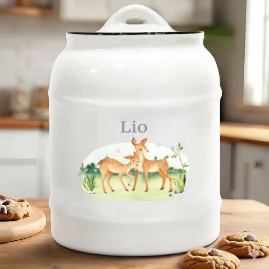 Forest Animal Deer Flowers Name Lio Ceramic Cookie Jars