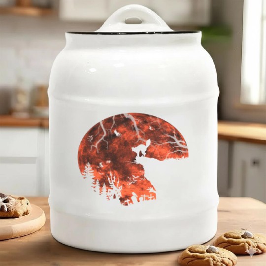 Cat Red Moon trick or treat Bats Forest Funny Hall Ceramic Cookie Jars