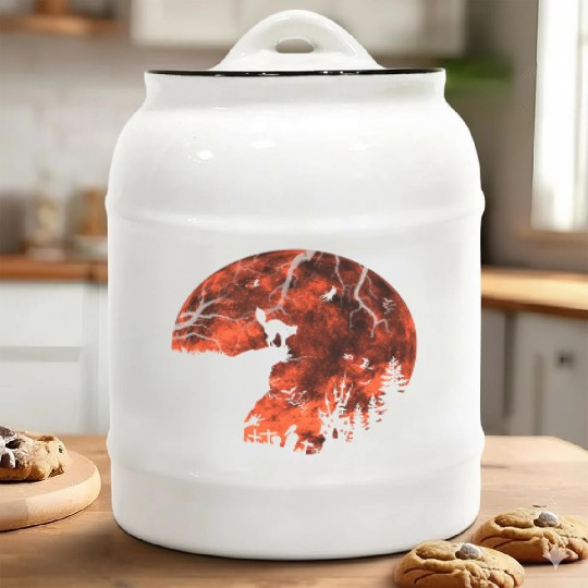 Cat Red Moon trick or treat Bats Forest Halloween Ceramic Cookie Jars
