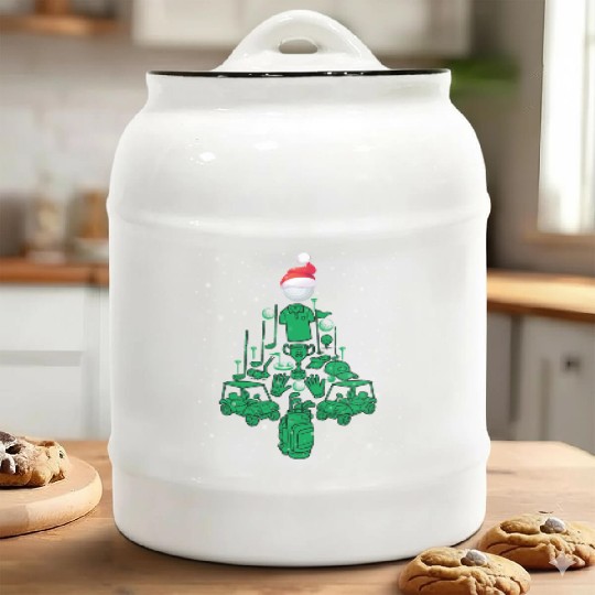 Golfing Christmas Tree Ceramic Cookie Jars