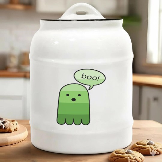 Green Boo Ghost Halloween Ceramic Cookie Jars