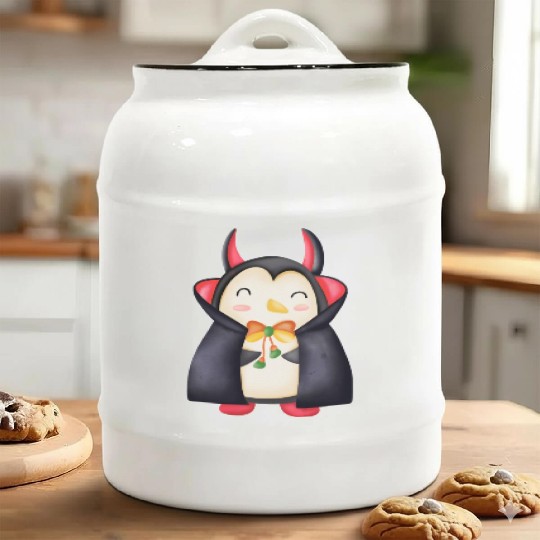 Halloween Penguin in vampire costume Ceramic Cookie Jars