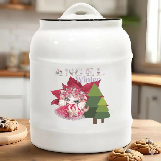 Winter Angel Christmas Tree Poinsettia Ceramic Cookie Jars