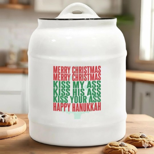 Merry Christmas Kiss My Ass Funny Hanukkah Tree Ceramic Cookie Jars