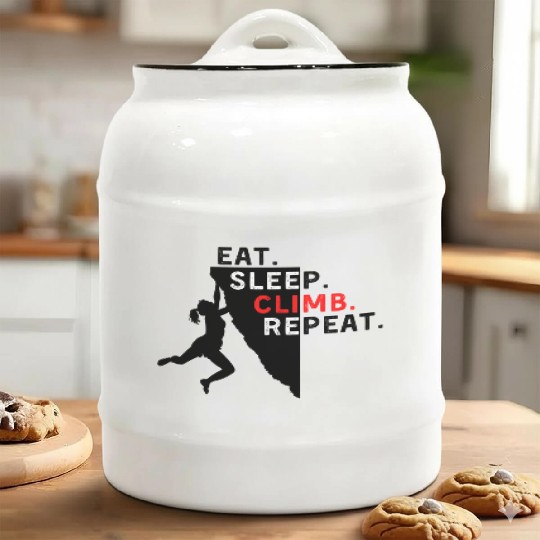 The EAT. SLEEP. CLIMB. REPEAT. Women Logo (Black) Ceramic Cookie Jars