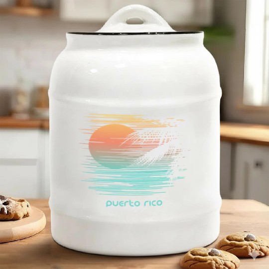 Artistic Puerto Rico Palm Tree Vacation Souvenir Ceramic Cookie Jars