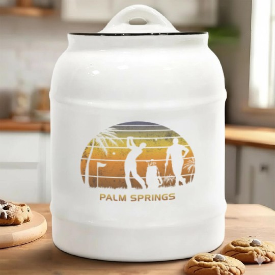 Retro Palm Springs Golf Golfing Fan Golfer Gift Ceramic Cookie Jars