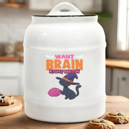 Halloween Zombie Cat For A Trick Or Treat Brainy Ceramic Cookie Jars