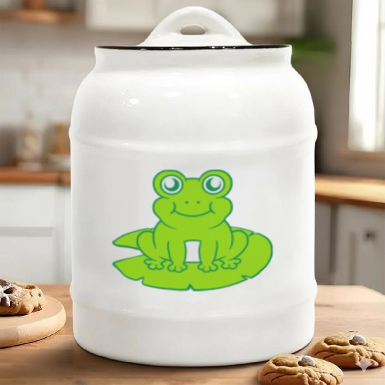 frog sitting water lily sea leaf Ceramic Cookie Jars