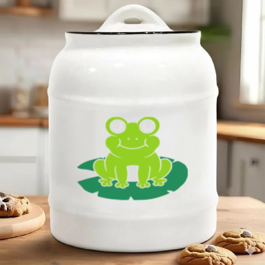 Cute frog sitting water lily Ceramic Cookie Jars