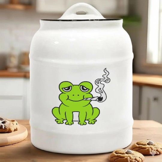 Stoned Weed Joint Frog Ceramic Cookie Jars