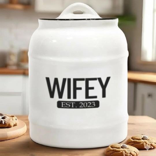 Wifey Est. 2023 Matching Couple Newlywed Marriedwi Ceramic Cookie Jars