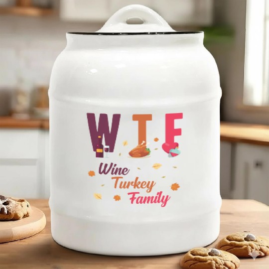WTF Wine Turkey Family Festive Funny Thanksgiving Ceramic Cookie Jars
