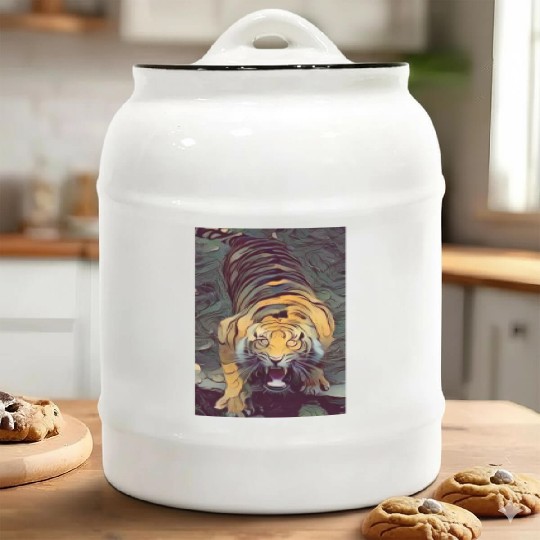 Tiger Color Painted Looking Up Ceramic Cookie Jars
