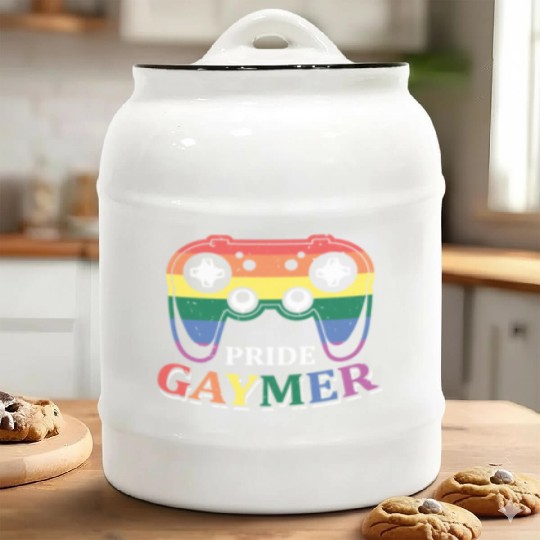 Pride Gaymer LGBT Gay Gamer Rainbow Pride Flag Ceramic Cookie Jars
