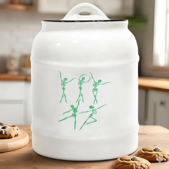 Green Dancing Skeleton Ceramic Cookie Jars
