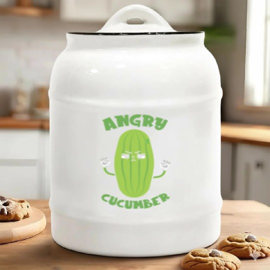 Angry Cucumber Vegetarian Vegetable Veggies Vegan Ceramic Cookie Jars