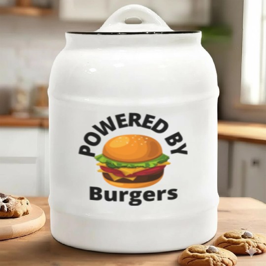 Powered by Burgers - Fast Food Lover - Funny Beef Ceramic Cookie Jars