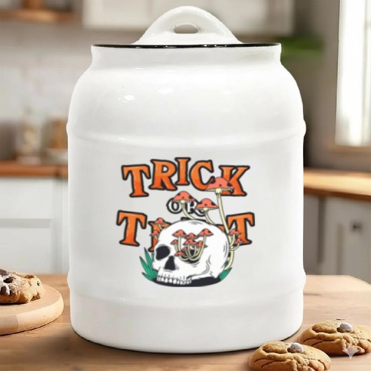 Trick or Treat People With Kindness Skeleton Hallo Ceramic Cookie Jars