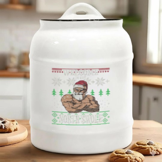The North Swole Santa Claus Christmas Gym Pun Ceramic Cookie Jars