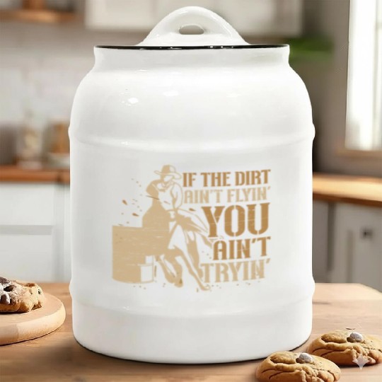 Barrel Racing Dirt Rodeo Equestrian Horse Barrel Ceramic Cookie Jars