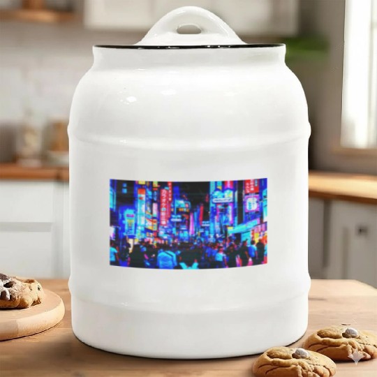 Japan City skyline Aesthetic Edit Ceramic Cookie Jars