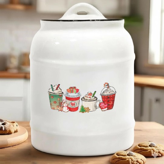 Merry Christmas Coffee Snowman Latte Peppermint Ceramic Cookie Jars
