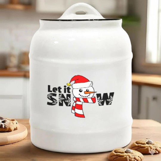 Let It Snow Snowman Snowflake Christmas Holiday Ceramic Cookie Jars