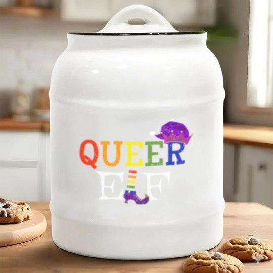Queer Christmas Elf Gay Pride Ceramic Cookie Jars