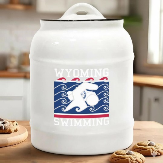 Wyoming Flag Swimming Team Swim Swimmer US State Ceramic Cookie Jars