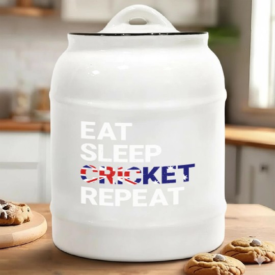 Eat Sleep Cricket Repeat AUS Flag Sports Gift Ceramic Cookie Jars
