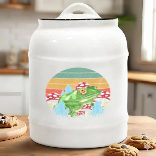 Retro Realistic Toad Frog Mushrooms Ceramic Cookie Jars