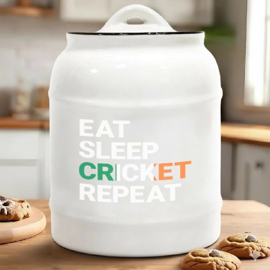 Eat Sleep Cricket Repeat Ireland Flag Sports Gift Ceramic Cookie Jars