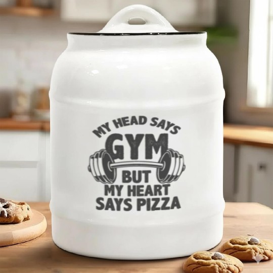Gym vs Pizza - Funny Gym, Workout Humor Ceramic Cookie Jars