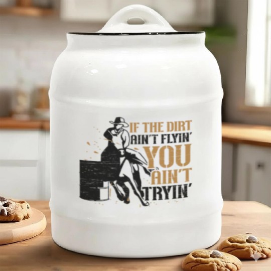Barrel Racing Dirt Rodeo Equestrian Horse Barrel Ceramic Cookie Jars